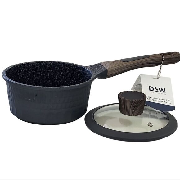 D&W Premium Cookware 7in Saucepan Casserole with Lid Charcoal Aluminum 1.9QT - Picture 7 of 15